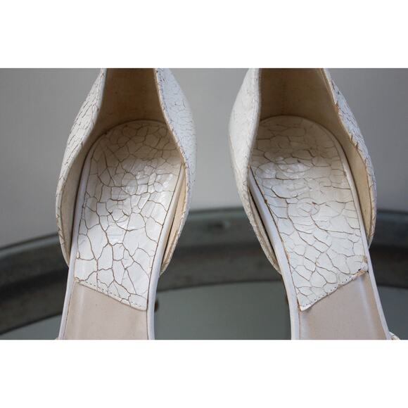 Dior White Snake Skin Crackle Slip On D C Peep Toe Heels Size 38.5 / 8.5 US - Picture 6 of 14
